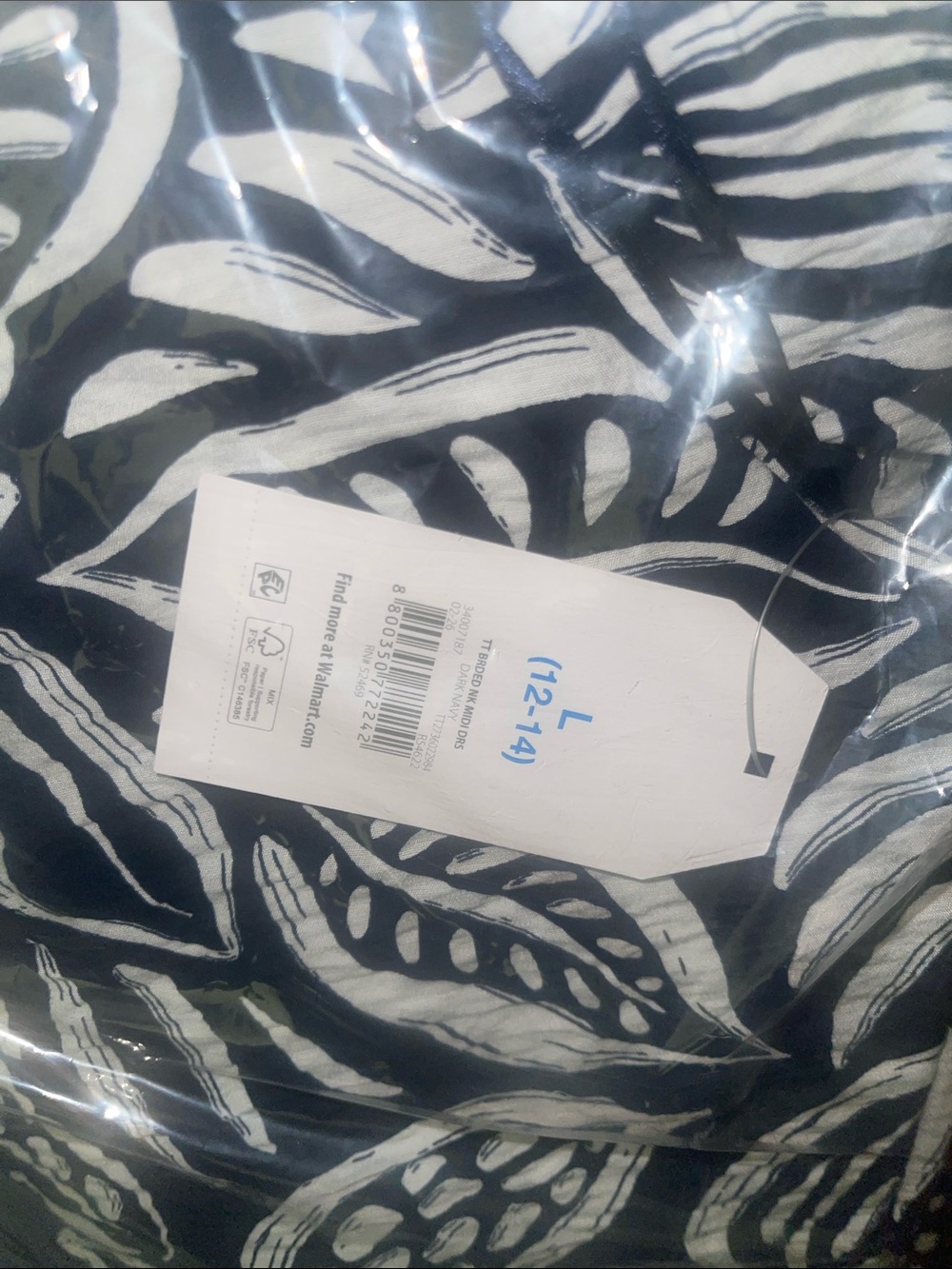 Time and Tru Navy and White Leaf-Print Halter Midi Dress - Picture 5 of 7